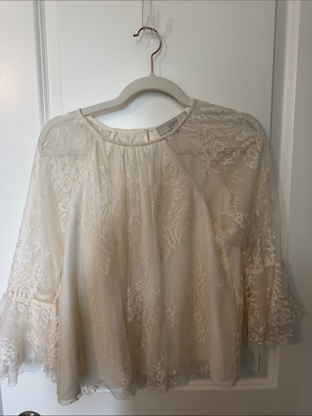 LOFT Ivory Lace Flutter-Sleeve Blouse